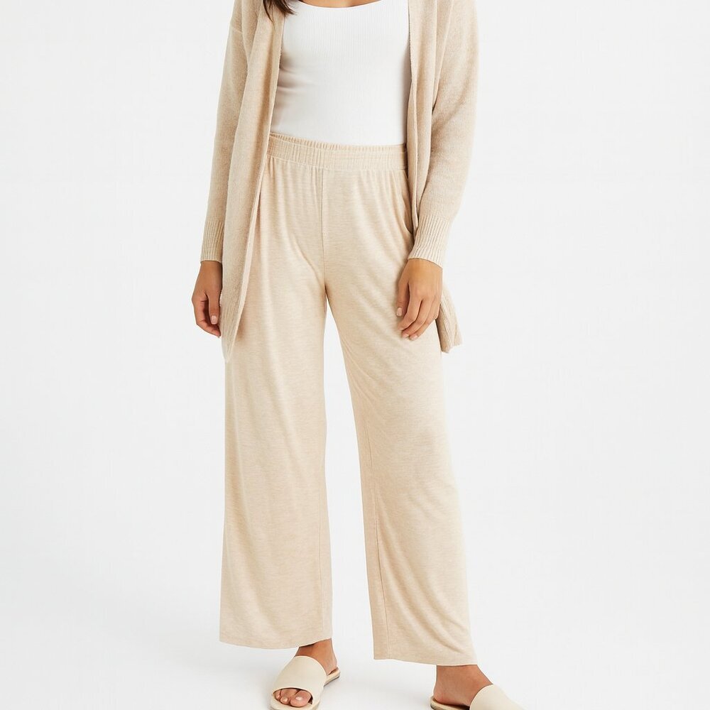 Soft & Cozy Loungewear Cream Heathered Wide Leg Pants with Elastic Waistband XL